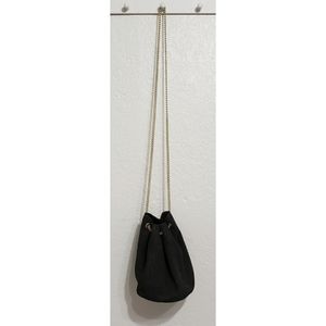 Express Black Bucket Bag with Gold Chain